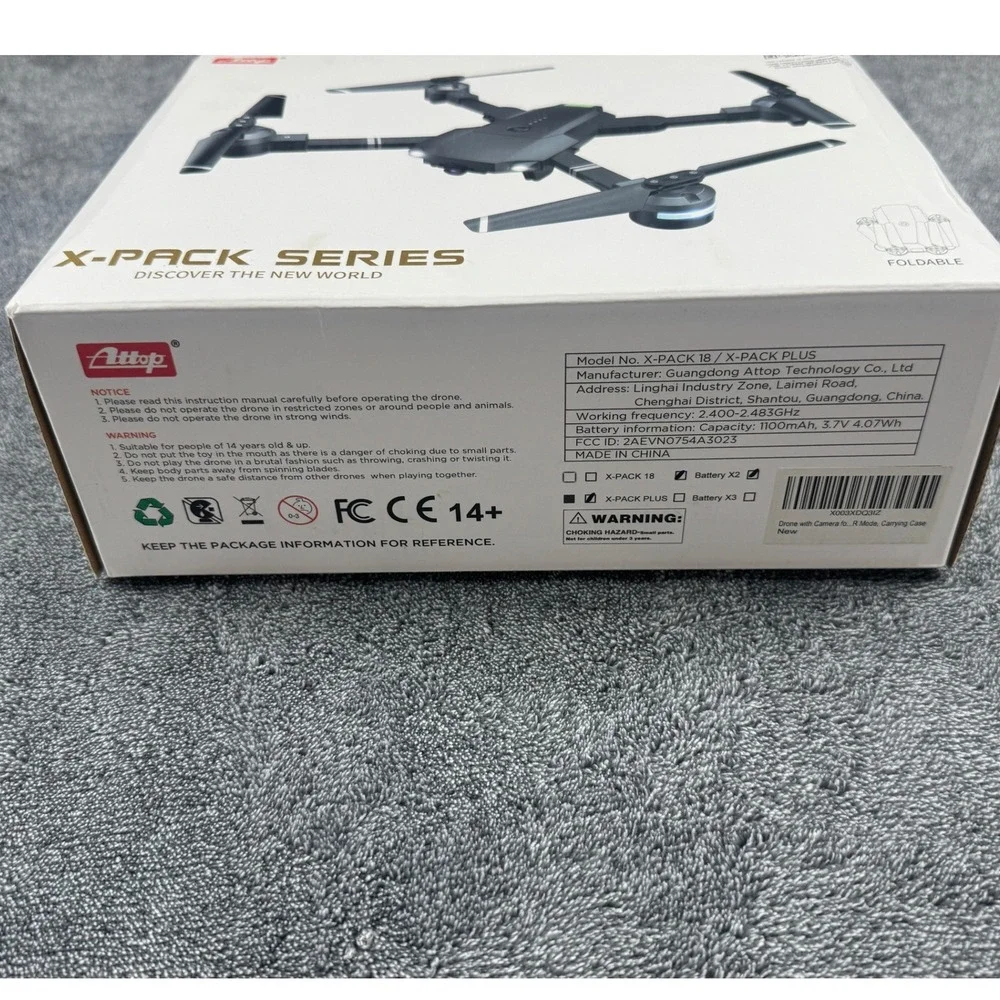 Attop X-Pack 18 Foldable Drone with Camera 2 Batteries‎ and Carrying Case Gray